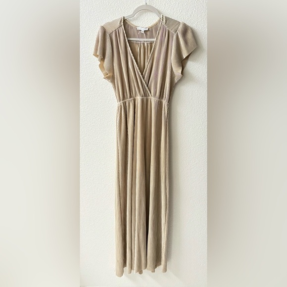 NWOT Baltic Born Athena Dress full length gold beige pleated Small - Picture 4 of 5
